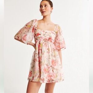 Abercrombie & Fitch Floral Emerson Ruched Angel Sleeve  Mini Dress Size XL Tall